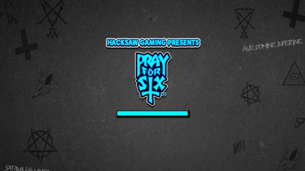 Pray for Six slot game interface with monochrome cartoon style